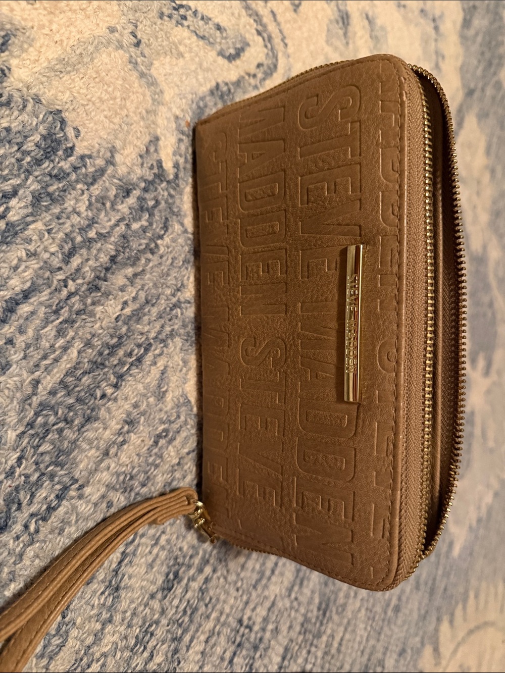 Steve Madden Brown Embossed Zip Wallet with Tassel